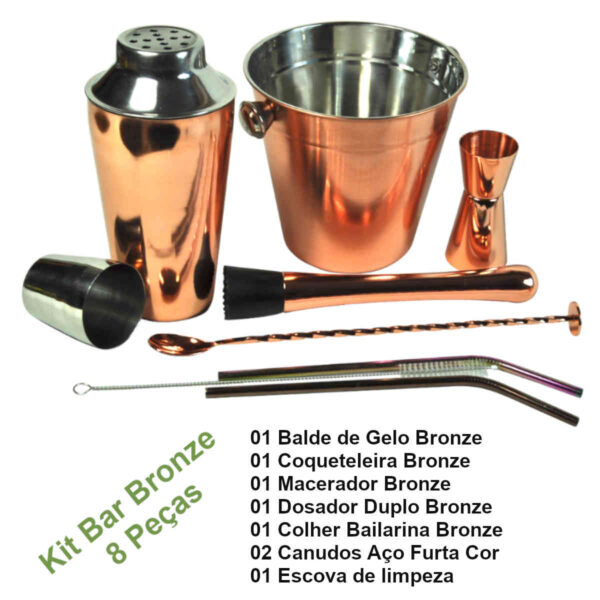 Kit bar Bronze 8 peças - Para fazer drinks perfeitos com estilo e elegância