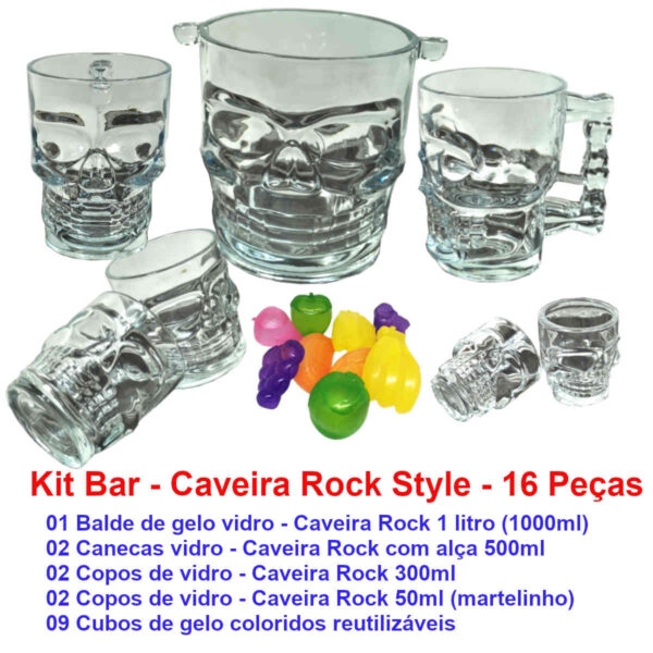Kit bar Vidro Caveira 16 peças - Para fazer drinks perfeitos com estilo e elegância