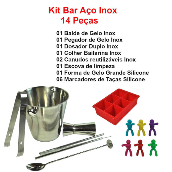 Kit bar Inox 14 peças - Para fazer drinks perfeitos com estilo e elegância