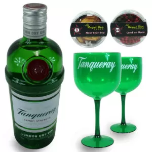 kit gin tanqueray + 2 taças acrilico + 2 pockets drinks